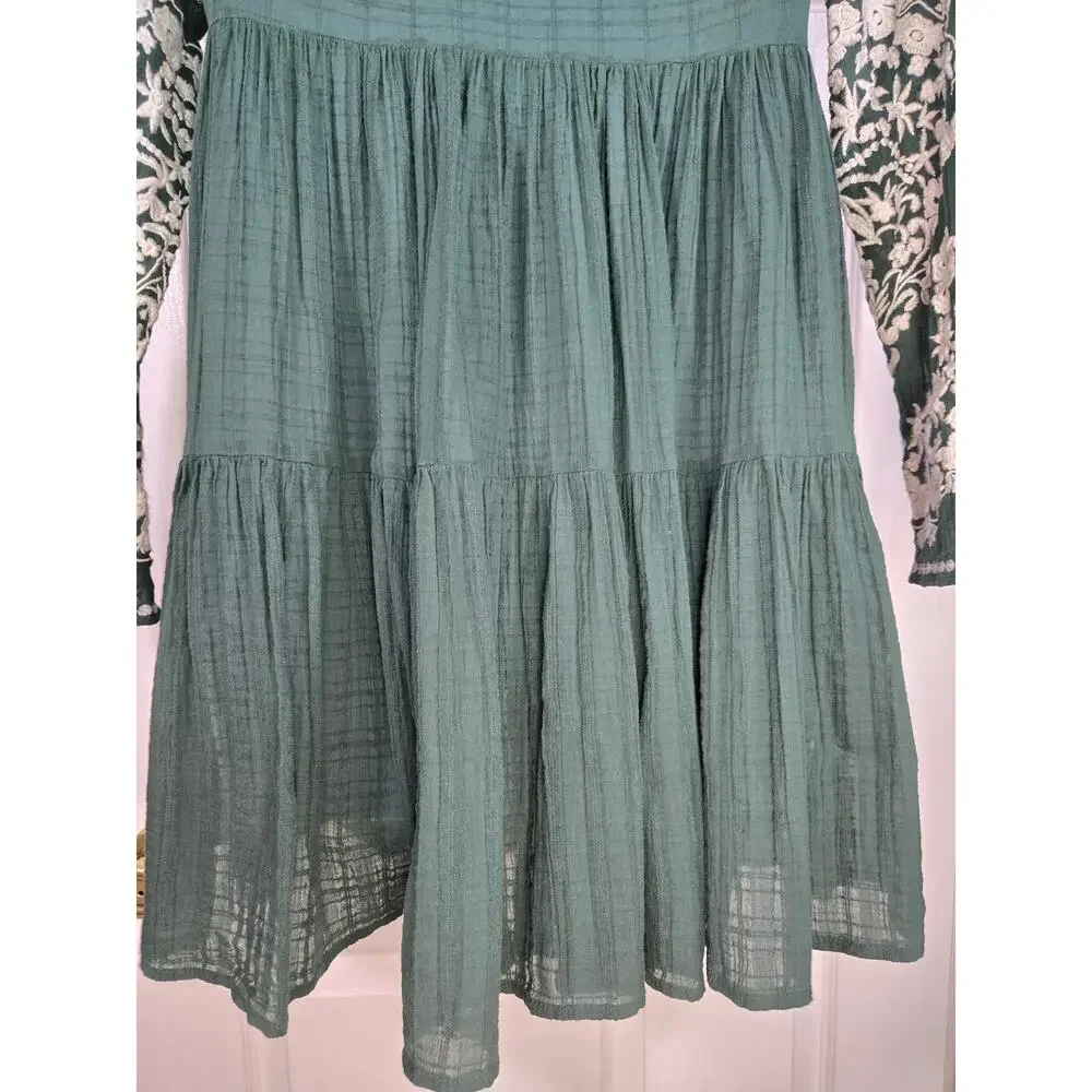 Free People Emerald City Tiered Embroidered Dress in Green Size Small - Picture 8 of 16